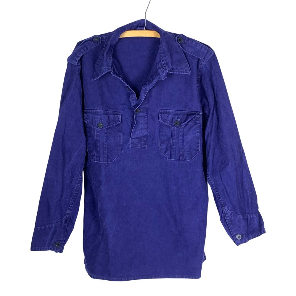 Vintage Military Utility Pullover Shirt Mens Size 46 Navy Cotton Workwear